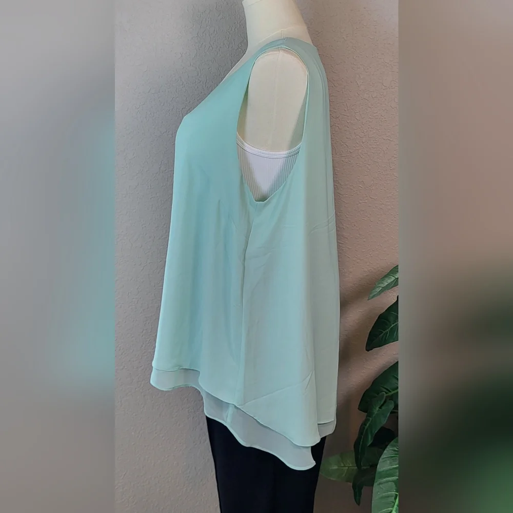 CATO Mint Green Asymmetrical Sleeveless Blouse - Plus Size 22/24W or Size 3X - Picture 4 of 7